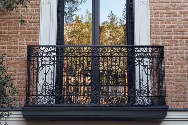 black metal french balcony with glass doors