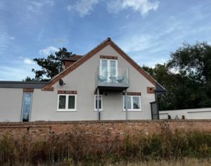 Freestanding Frameless Glass Balcony On House Front View