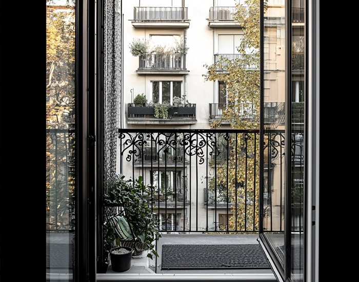 french balcony from within appartment