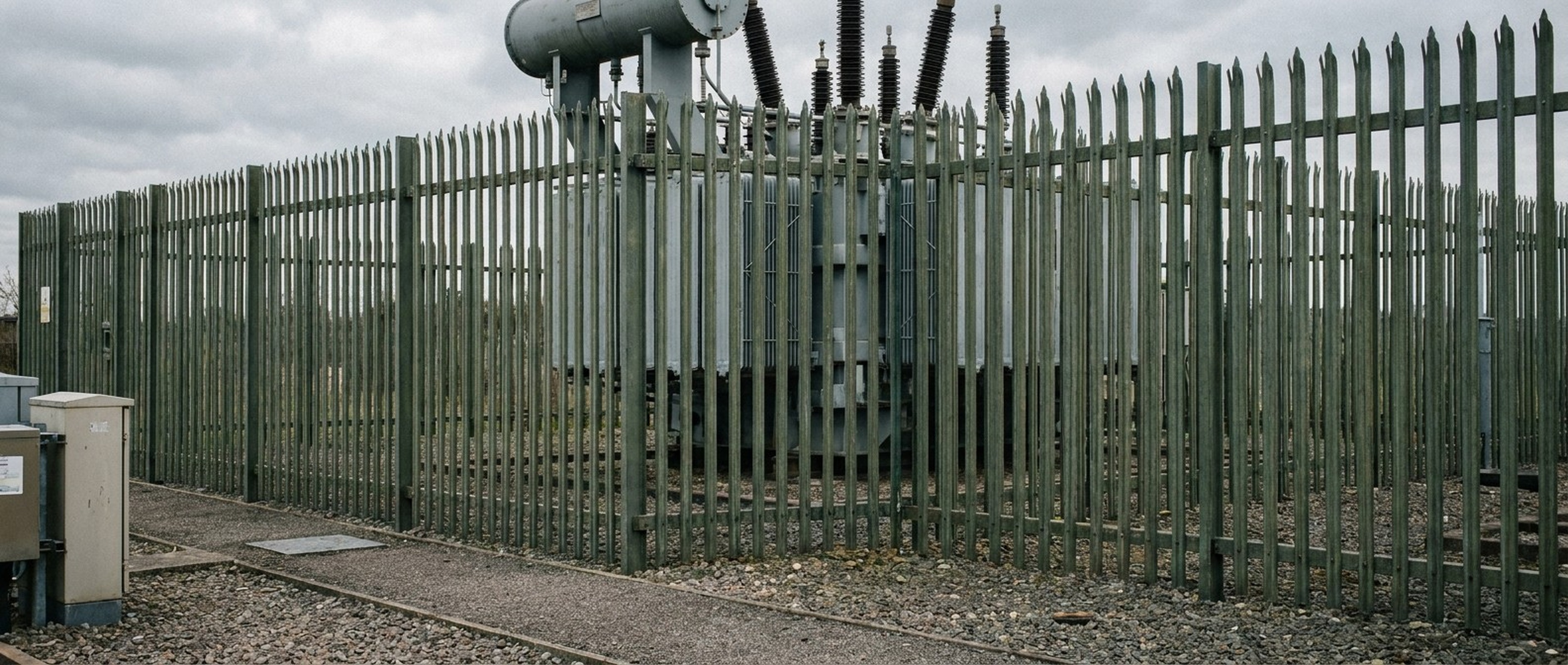 GRP palisade fencing around an electrical substation, where a non-conductive barrier matters